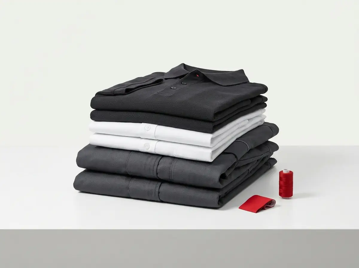 Poloshirts mit Firmenlogo im Digitaldruck, bereit zur Abholung in der MTD-Werkstatt Unterschleißheim